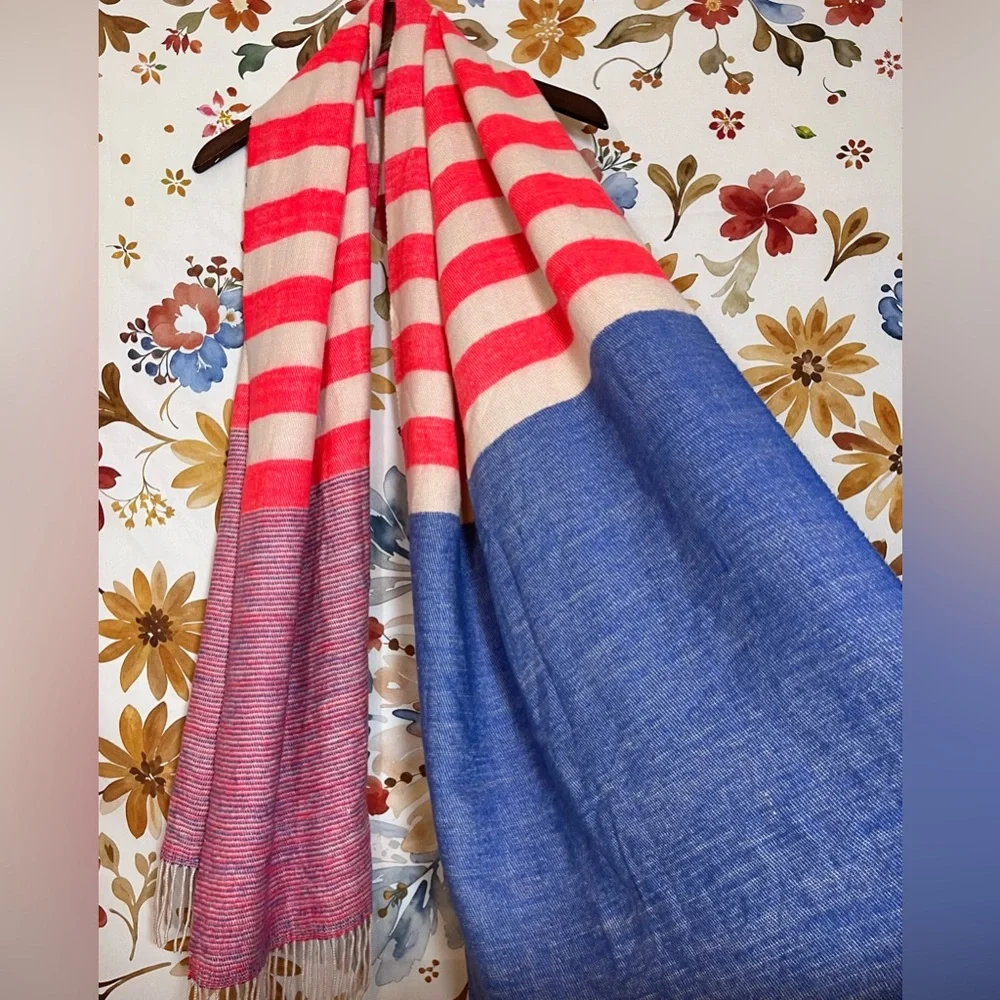Boutique Red Cream Blue American Flag Abstract Super Soft Fall Spring Scarf OSFM